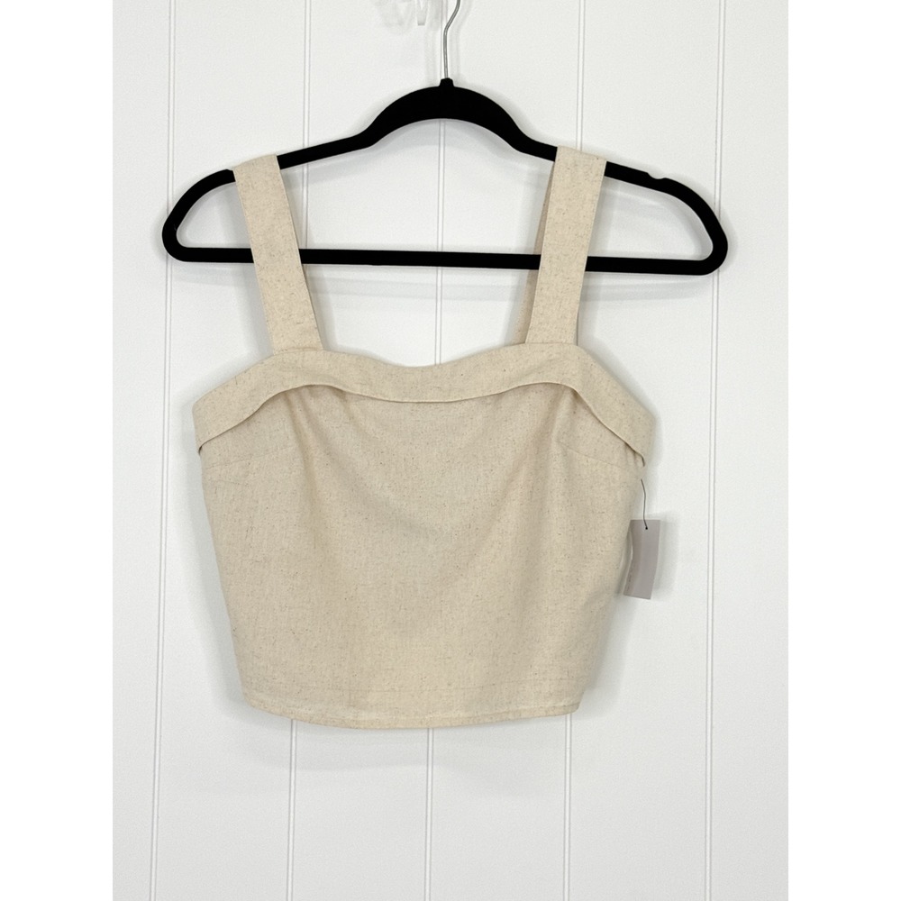 BCX Natural Smocked Back Crop Top NWT Women Small Beige Linen Blend Boho